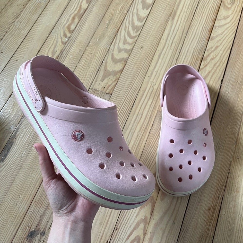 Crocs Crocband Clogs Mens 11 Pink Striped Midsole Slip On Water Shoes Comfort